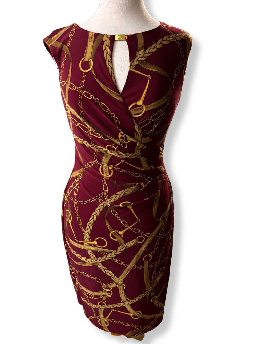 Lauren Ralph Lauren Equestrian Chain Print Faux Wrap Dress Size 4 Burgundy